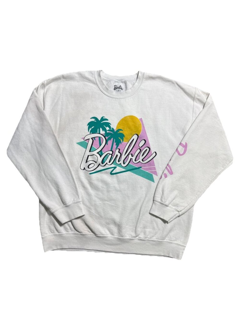 Barbie Mattel White Oversized Sweatshirt Retro Palm Trees Size Large Vintage